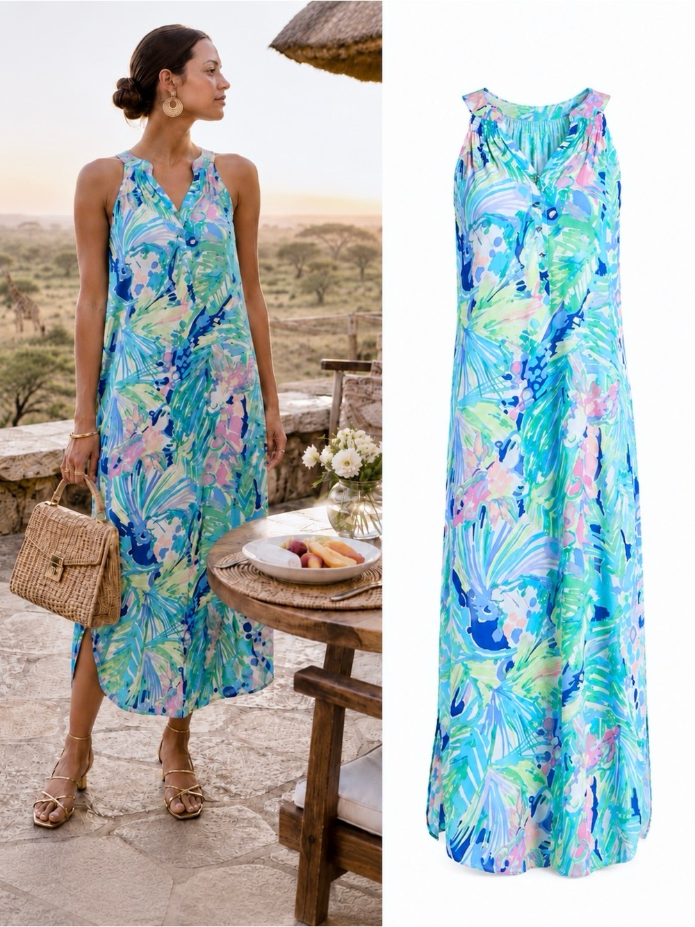 Lilly Pulitzer Bailey Serene Blue Paradise Bound Silk Giraffe Midi Dress XXS